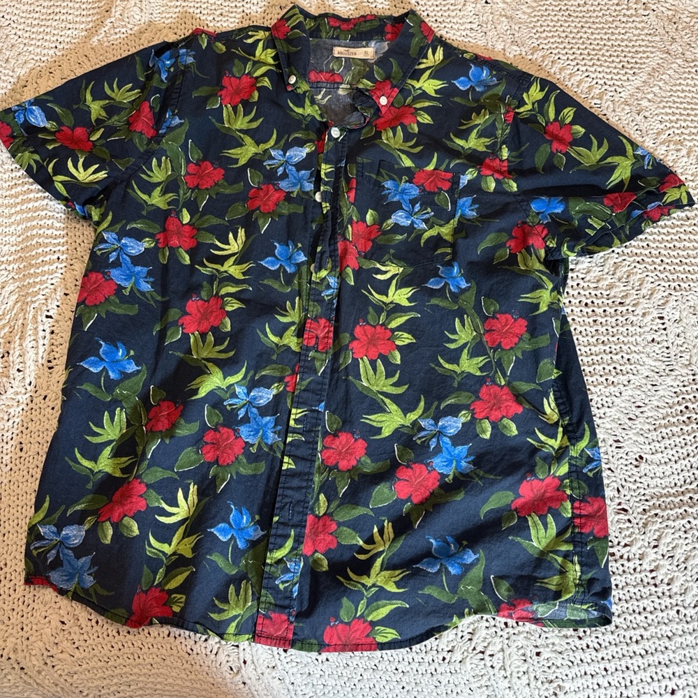 Hollister Red and Blue Casual Button Down Shirt